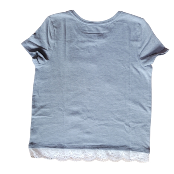SO  Lace Trim Graphic Tee  Gray  Reversible Sequins  LOVE MORE  Size L 10/12 NEW - Picture 3 of 4